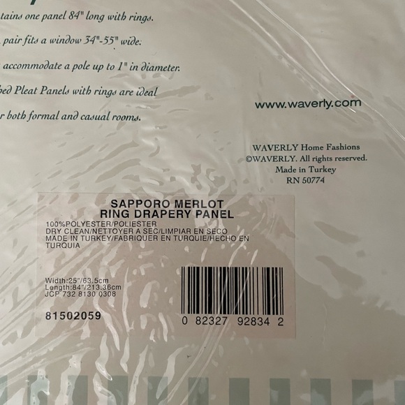 Waverly 1 pair of pinched pleat panels with rings, burgundy nwt curtains  25x84 - Picture 9 of 13